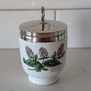 Royal Worcester Herbs Porcelain Peppermint Parsley Egg Coddler Metal Lid